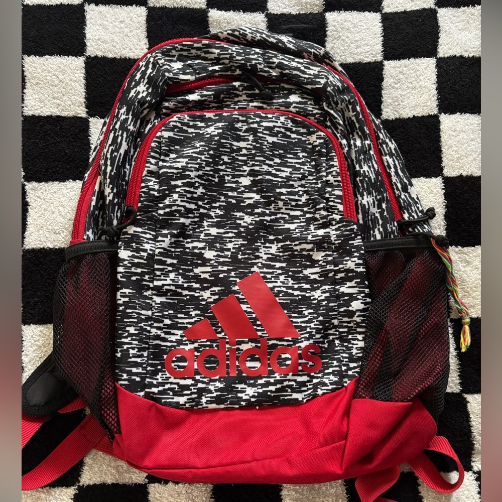 Adidas Black and Red Patterned Backpack